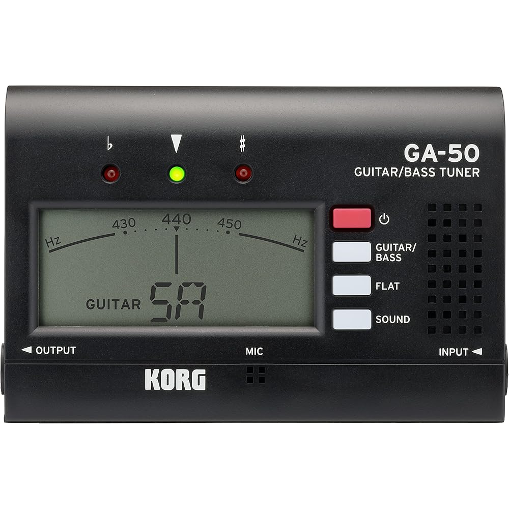 Accordatore per Chitarra/Basso KORG GA-50, Ideale per la Pratica Personale, con Uscita, Supporta Chitarre e Bassi Multicorda, Accordatura Piatta e Acc