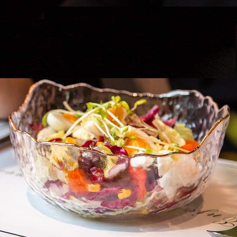 Xingxuan Golden edged Glass Bowl Transparent Fruit Plate Vegetable Salad Bowl Home Creative Cold Vegetable Bowl
