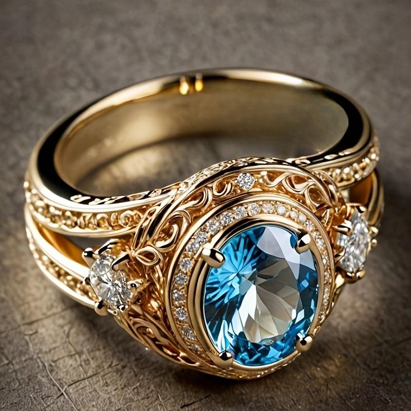 Exquisite Inlaid White CZ Women's Ring Vintage Gold Color Hand Carving Daily Wear Party Jewelry Anniversary Gift