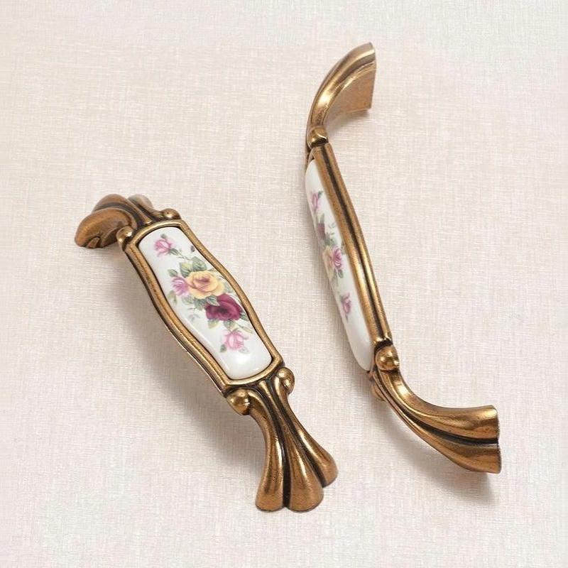 Vintage Blume Keramikgriff Schrankzugknauf Kleiderschrank Schrank für Möbelbeschläge Zubehör Türgriffe