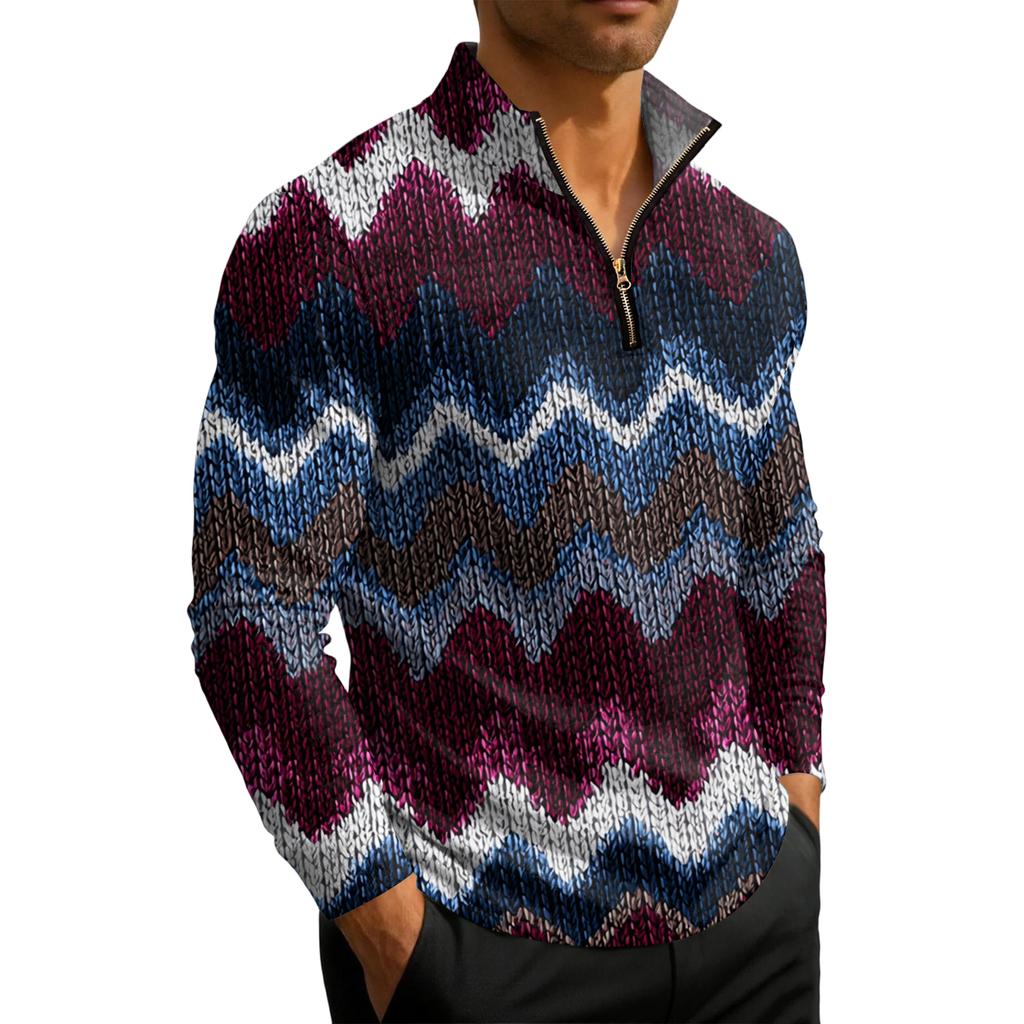 Herrstickad tröja med kvartslång dragkedja och ståkrage