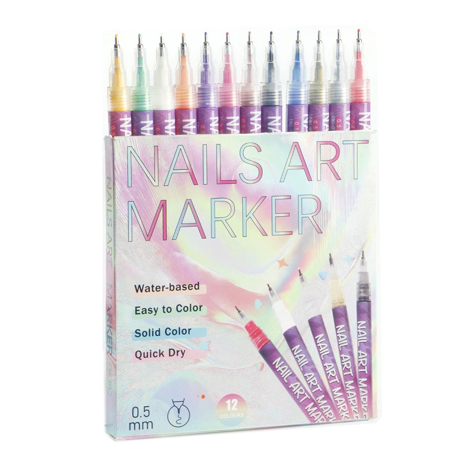 

12 Цветов Доттер для Маникюра Водонепроницаемый Набор Маркеров для Маникюра Быстросохнущий для Точек Рисования Покраски Точечная Линия