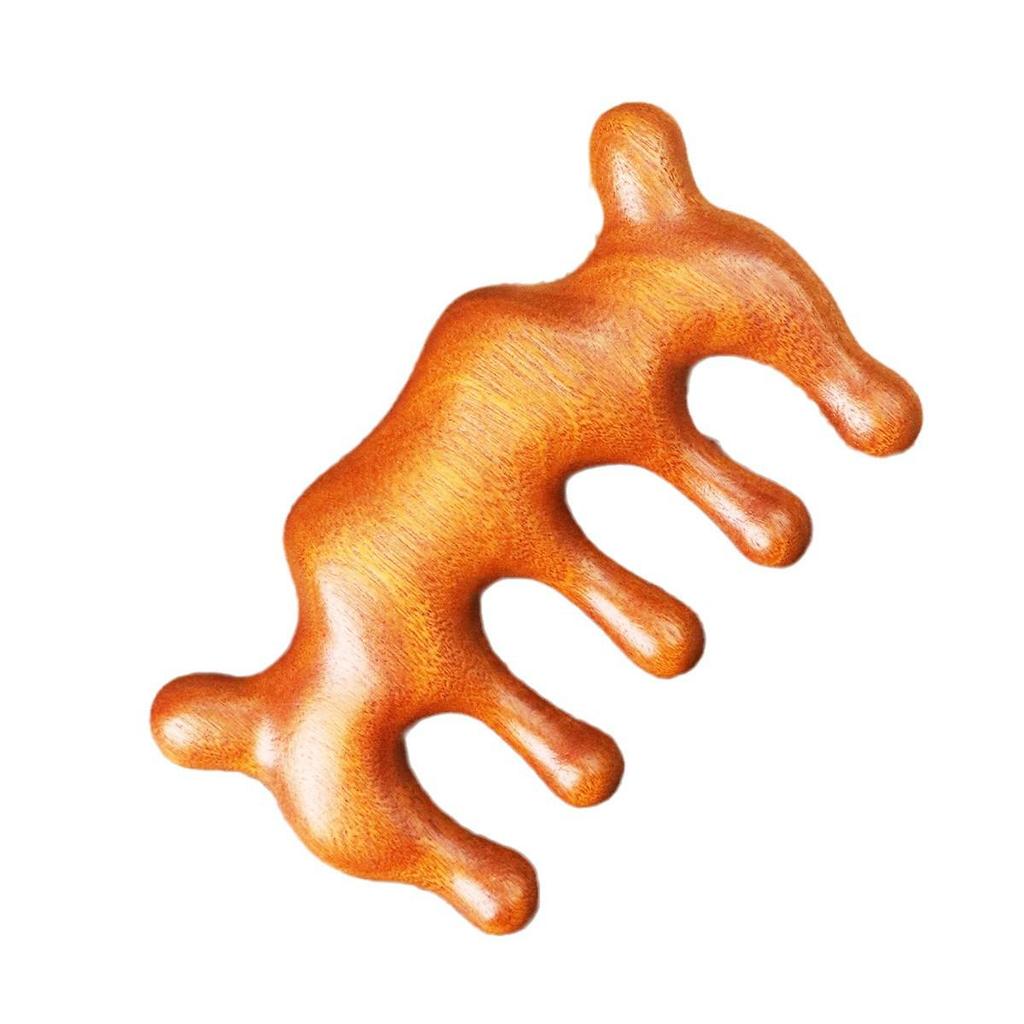 Golden Sandalwood Massage Comb: Five-Tooth, Round Ball Head, Small Solid Wood Comb for Scalp & Neck.