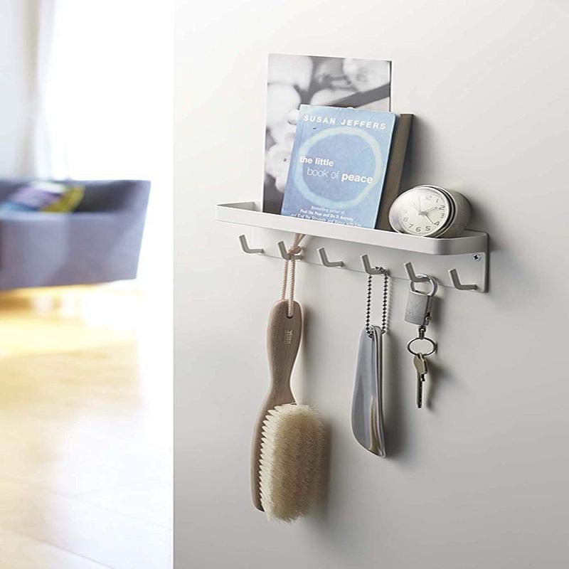 Modern No-Drill Magnetic Key Holder with Six Hooks for Entryway