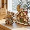 Christmas Party Supplies 3Pcs Gingerbread House/Elk/Santa Claus Ornaments, Tiered Tray Decor, Holiday Desktop Decorations Rustic Wooden Figurines for