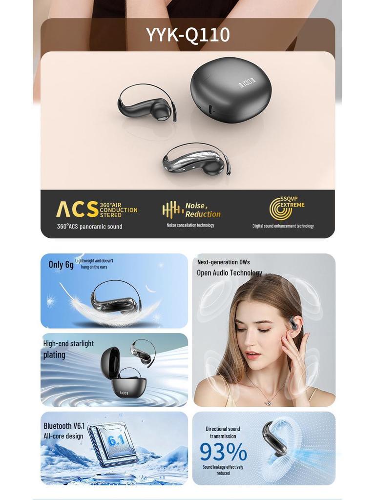 Bluetooth Over-Ear Headset with AI Translation - YYK-Q110 Wireless Open-Ear Memory Steel Wire