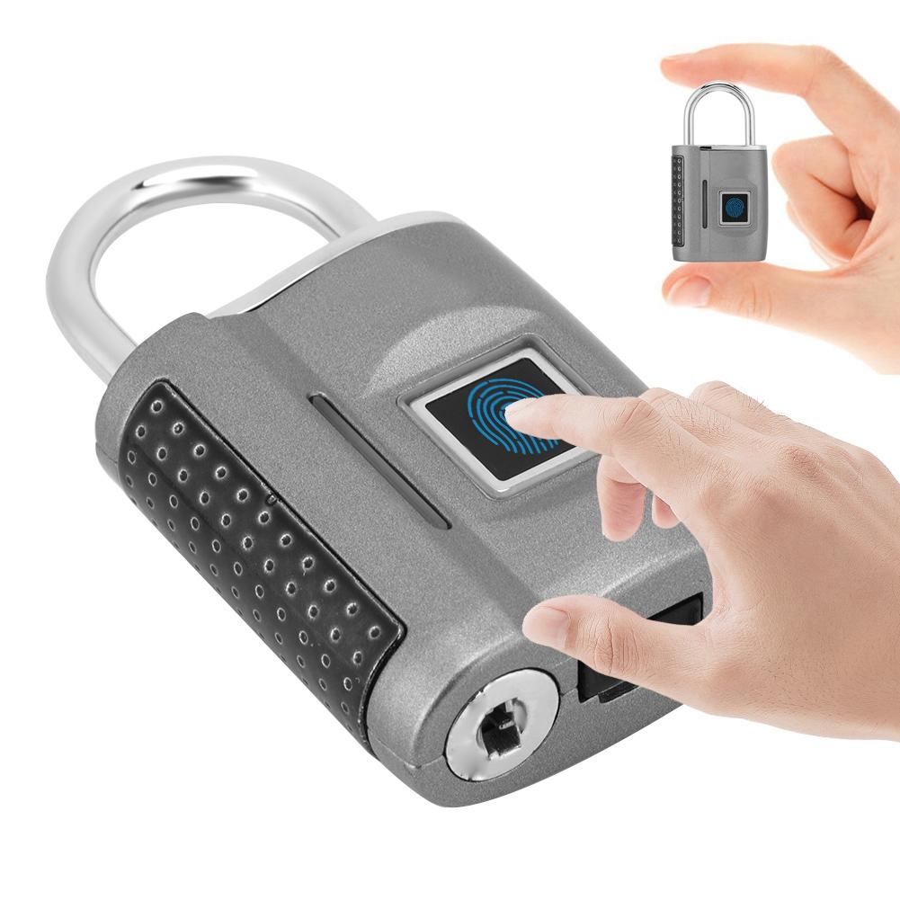 Smart Fingeravtryck Utan Lösenord Upplåsning Hänglås Tullås för Resväska Bagage Ryggsäck Grå
