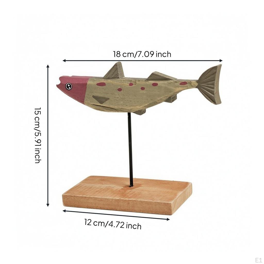 Wooden Fishes Ornament Handcrafted Figurine with Stand Carved Tabletop Sculpture for Home