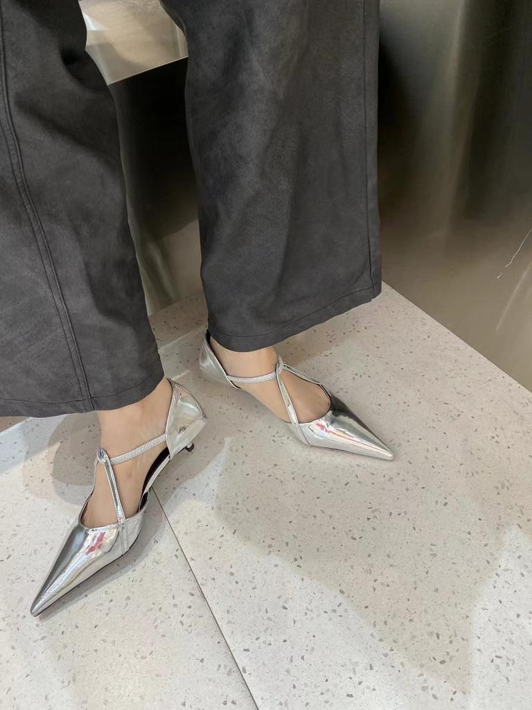 fashion Pointed Toe Women Sandals 2024 New Arrivals Fashion Thin Mid Heels Gold Silver Party Pumps Cross Strap Sexy Sandals 2024 News