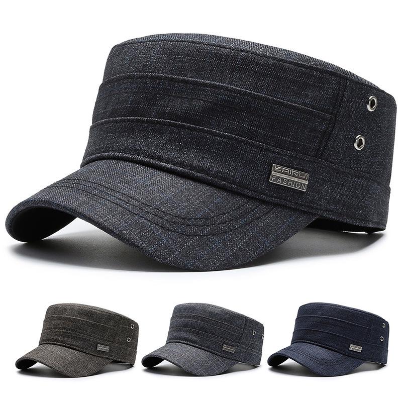 

Мужская весенне-осенняя хлопковая шляпа от солнца с плоским верхом - Защита от солнца для людей среднего и пожилого возраста Adjustable темно-синий