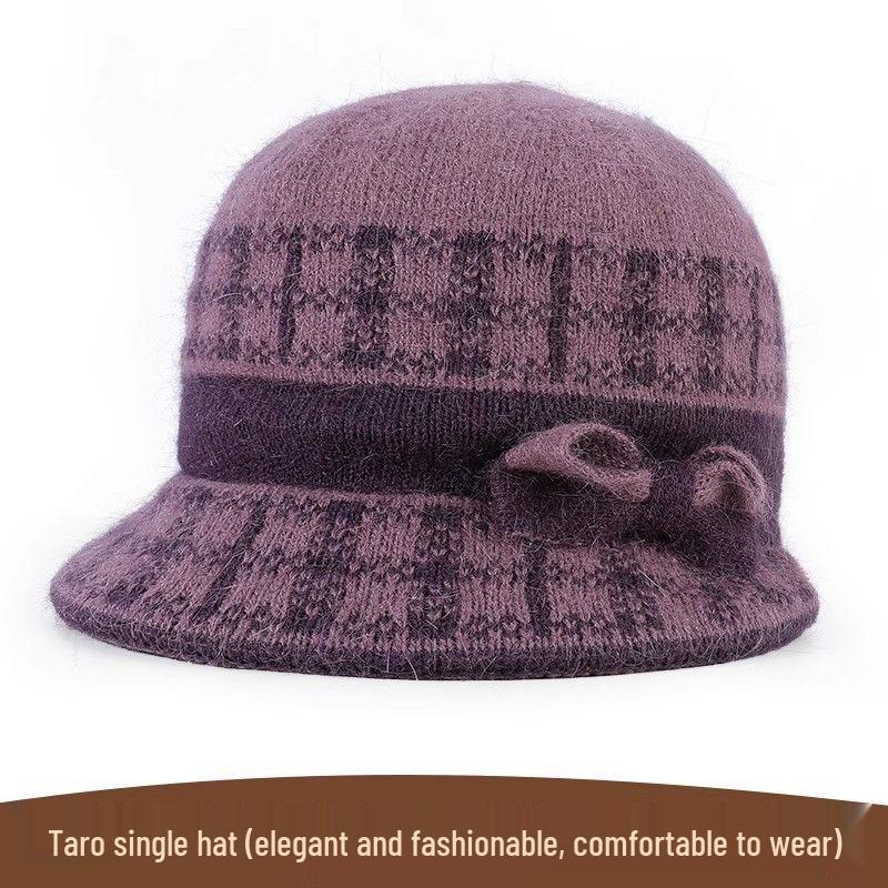 Warm Velvet Rabbit Fur Knitted Hat for Seniors - Winter