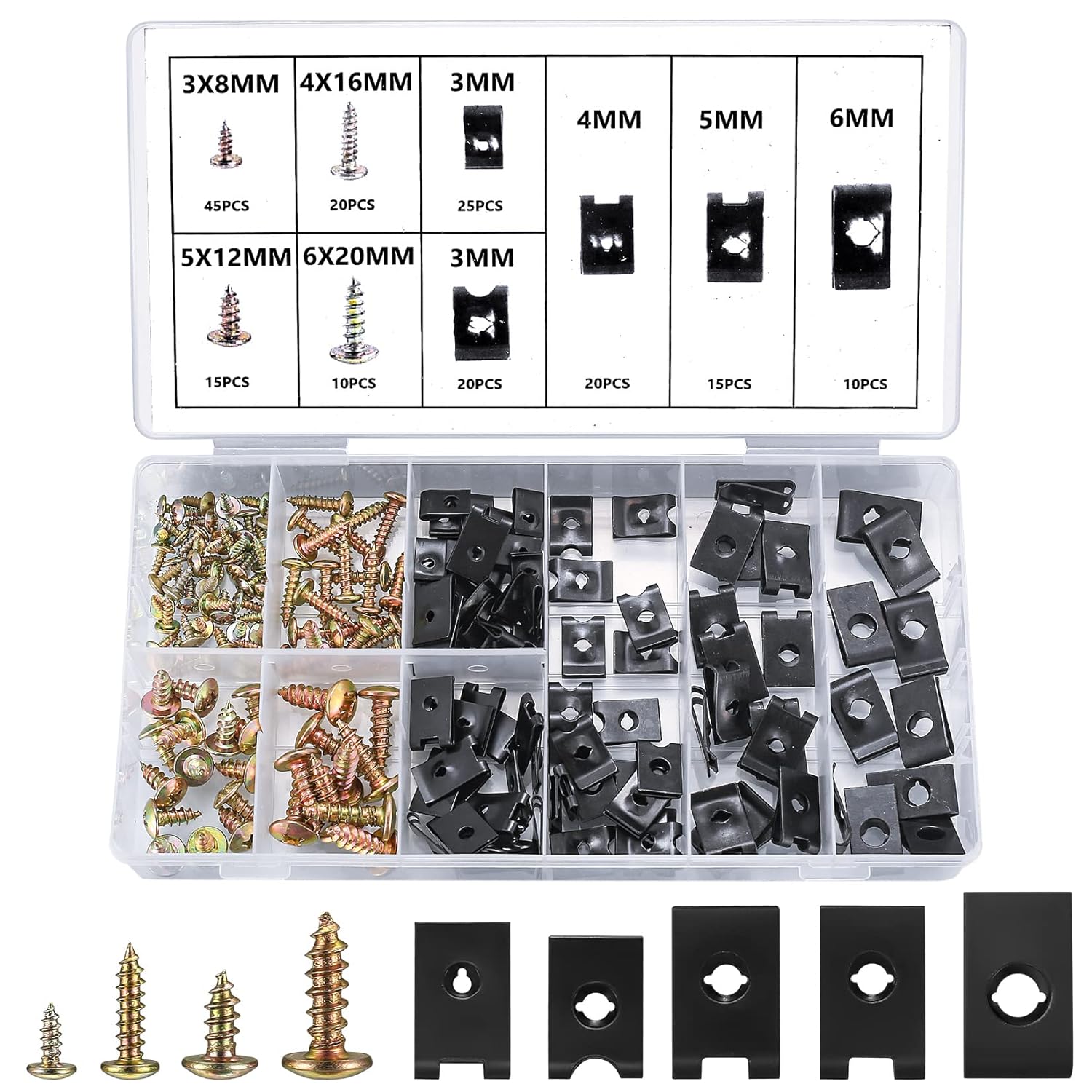 180 Pcs Automotive Screws And Car U Clips Assortment Kit, Including 90 Pcs Cross Head Mounting Screws, 90 Pcs Automotive U-Style Screw Clip-On Nuts,