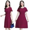 Loose Plus Size Summer Fashion Dress for Middle-Aged & Elderly Women - Solid Color, Mid-Length, Short Sleeves