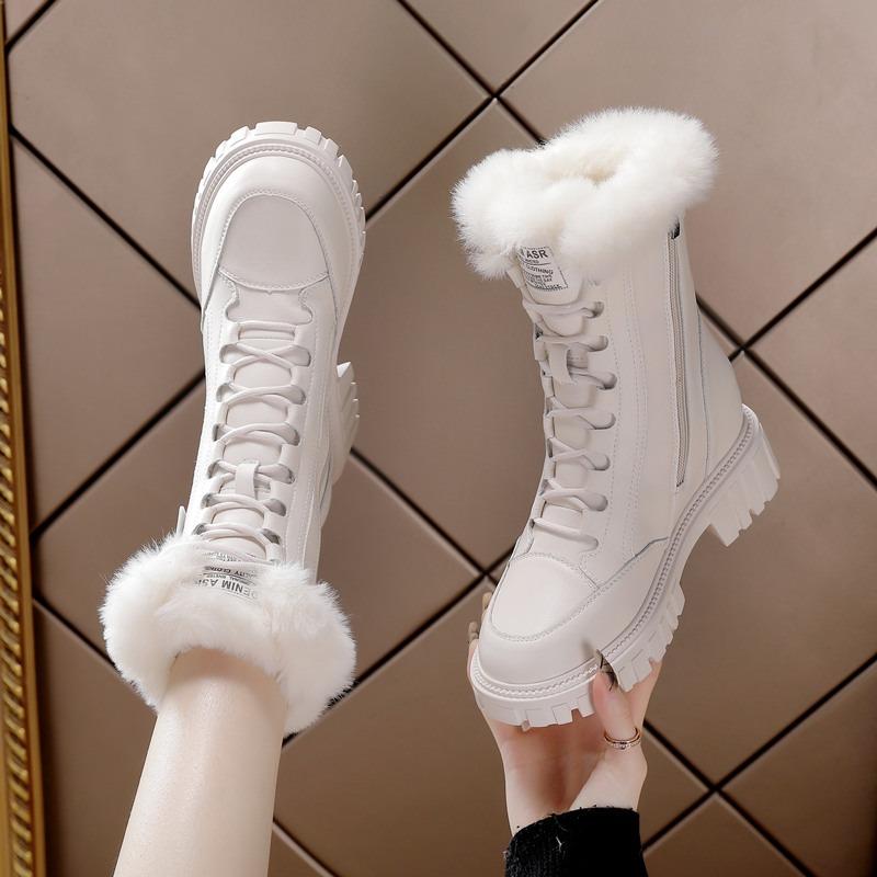 Inner Booster Boots Women's Autumn and Winter Velvet Casual Shoes Warm Snow Boots Thick-soled Wedged Cotton Boots