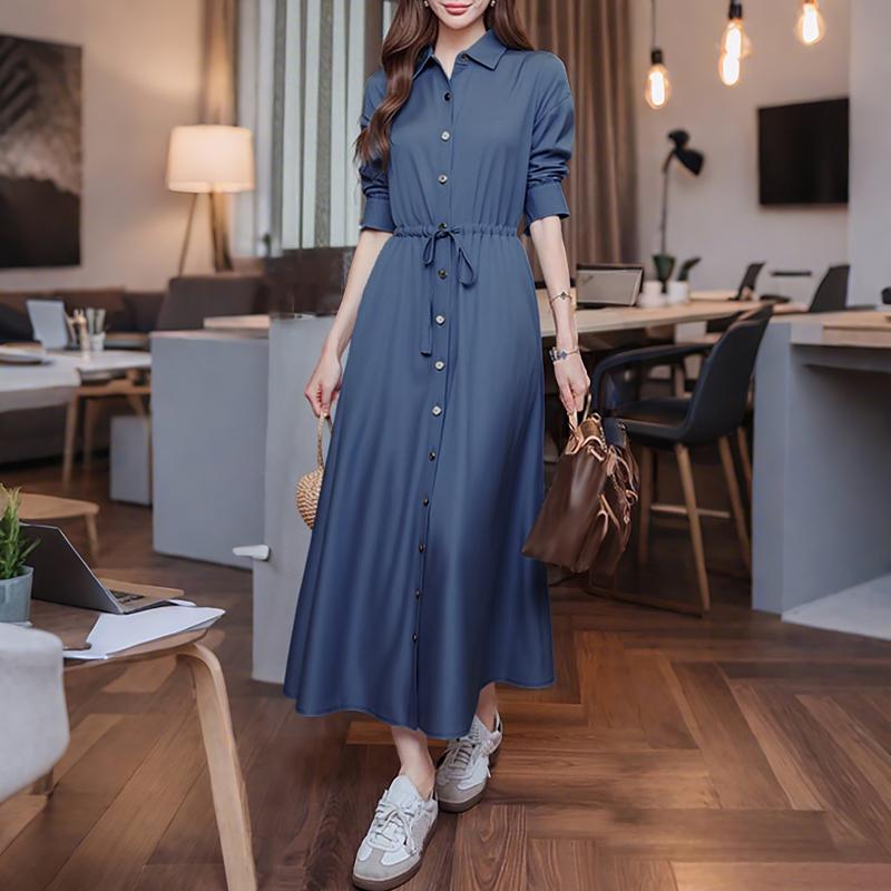 ZANZEA Women Casual Turn Down Collar Loose Long Sleeve Dress