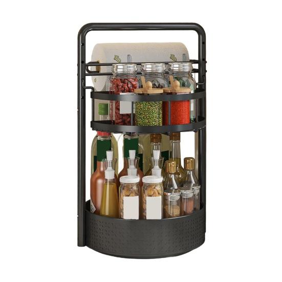 

Вращающаяся полка для специй со встроенным держателем для бумажных полотенец, 360 градусов, двухъярусный, регулируемая высота, металлическая полка для хранения на кухне чёрный