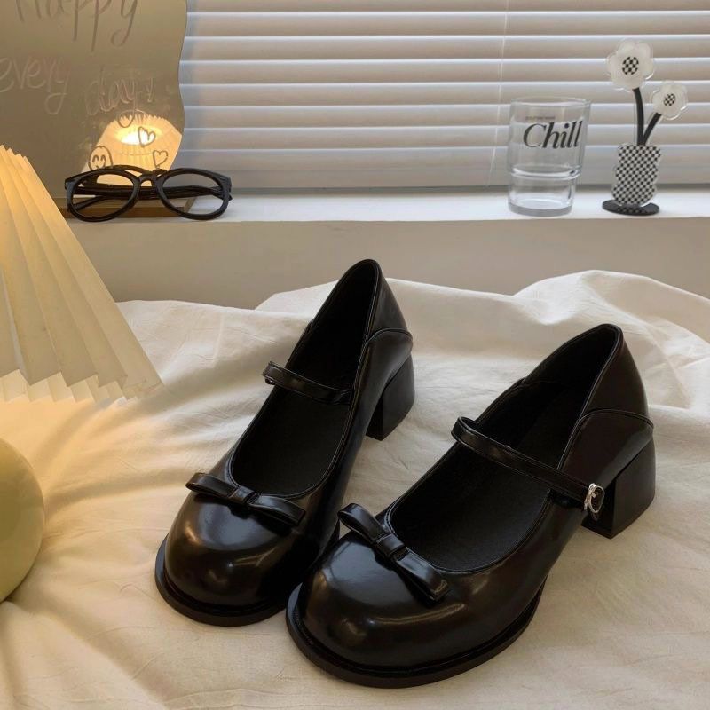 Japanese Mary Jane small leather shoes female sweet girl cute round head small leather shoes thick sole height small women's single shoes
