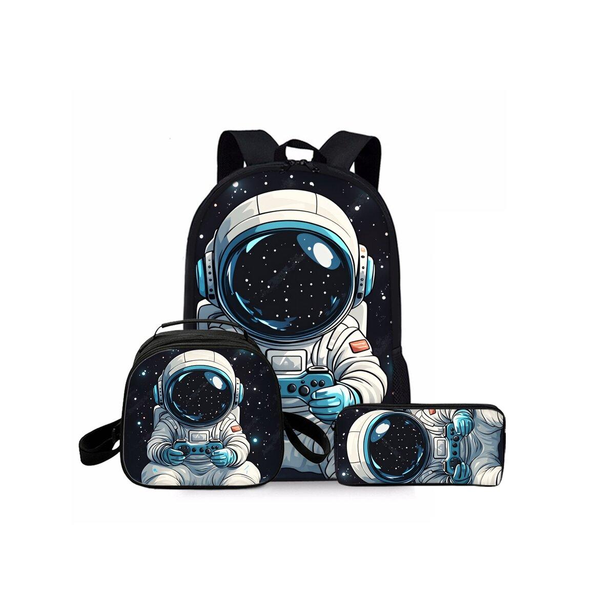 Astronaut Drie Delig Set Rugzakken voor Jongens en Meisjes Beste Cadeaus 2D Plat Cartoon Schoolrugzak voor Kinderen
