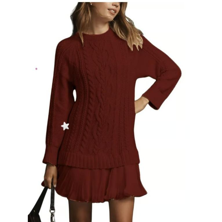 Autumn and Winter Fashion All-match Women's Woolen Solid Color Sweater Dress