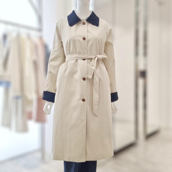 Women's Color Block Belted Single Trench Coat YW5MR405