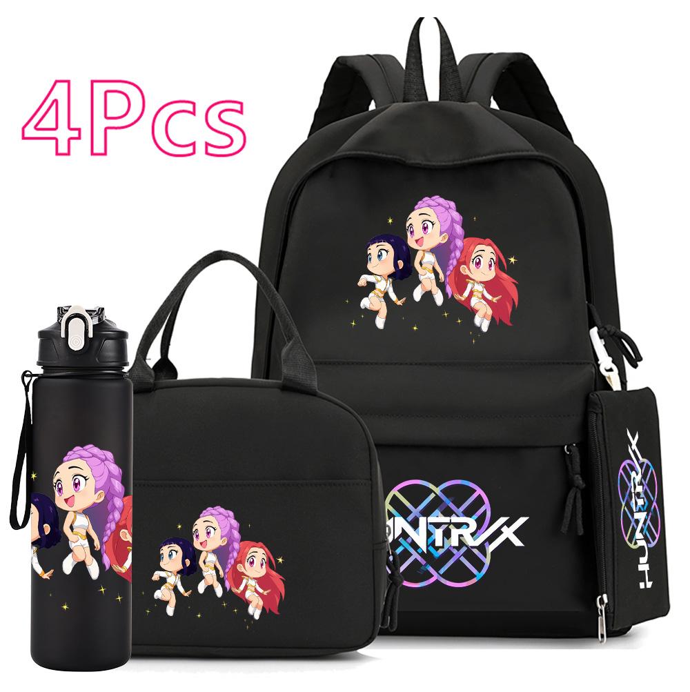 

4Pcs/set K-Pop Printed 750Ml Water Bottler Backpack Handbag Pencil Case for Teenager Boy Girl Schoolbag Large Capacity waterproof Bookbag Kid Gift