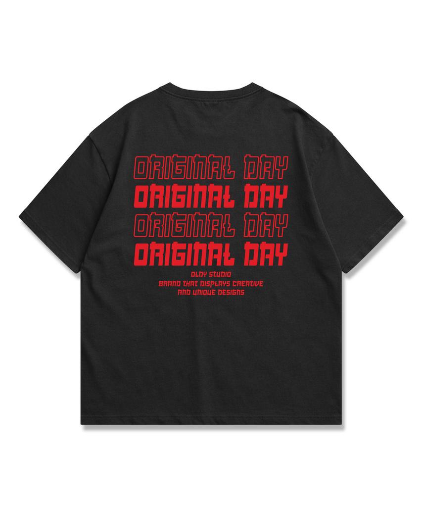 ORIGINALDAY Original Color Font Oversized Short Sleeve T-Shirt Unisex Black (Red)