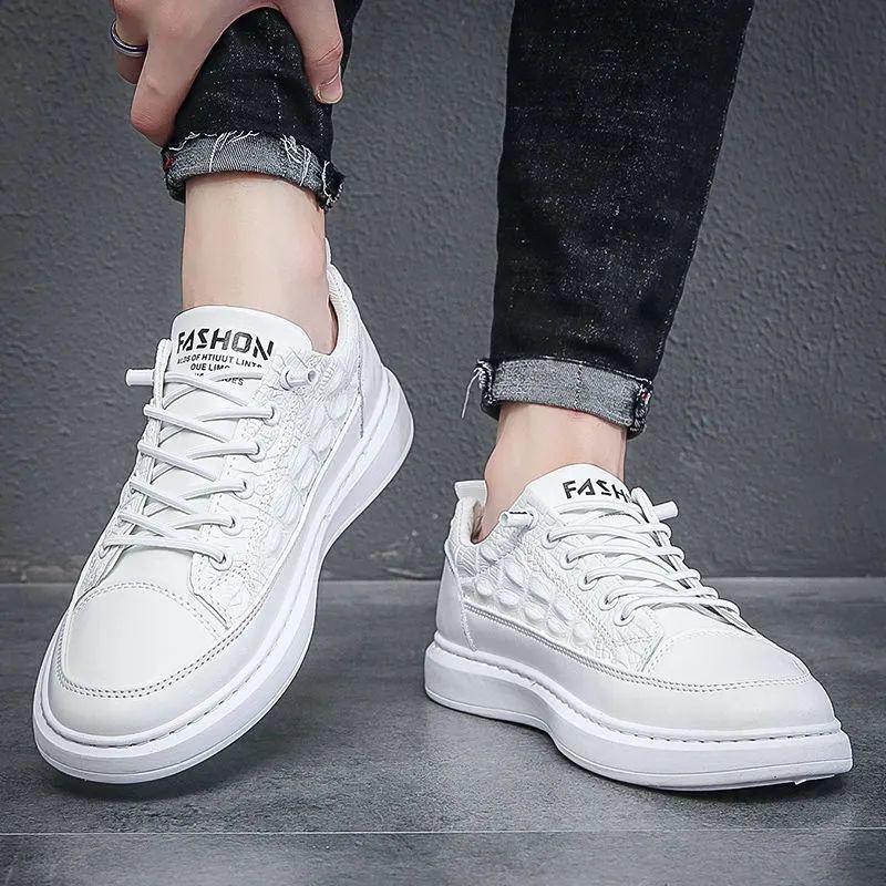 Board Shoes, White Shoes, Men's Crocodile Pattern Leather Shoes, Autumn New Men's Versatile Casual Shoes, Soft-soled Non-slip Shoes Tide