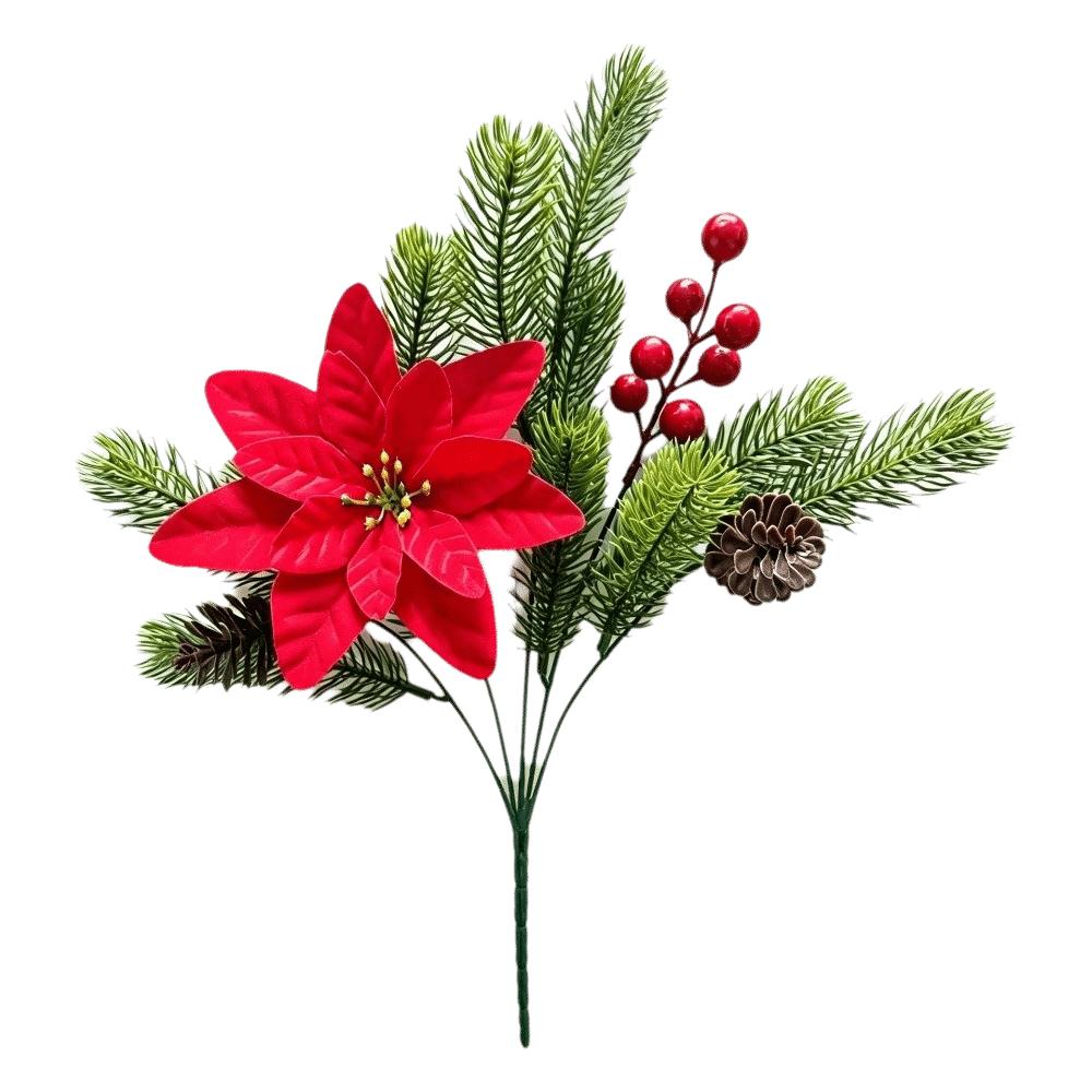 Green Pine Leaves Christmas Pine Branches Red Berry Artificial Plant Home Decoration