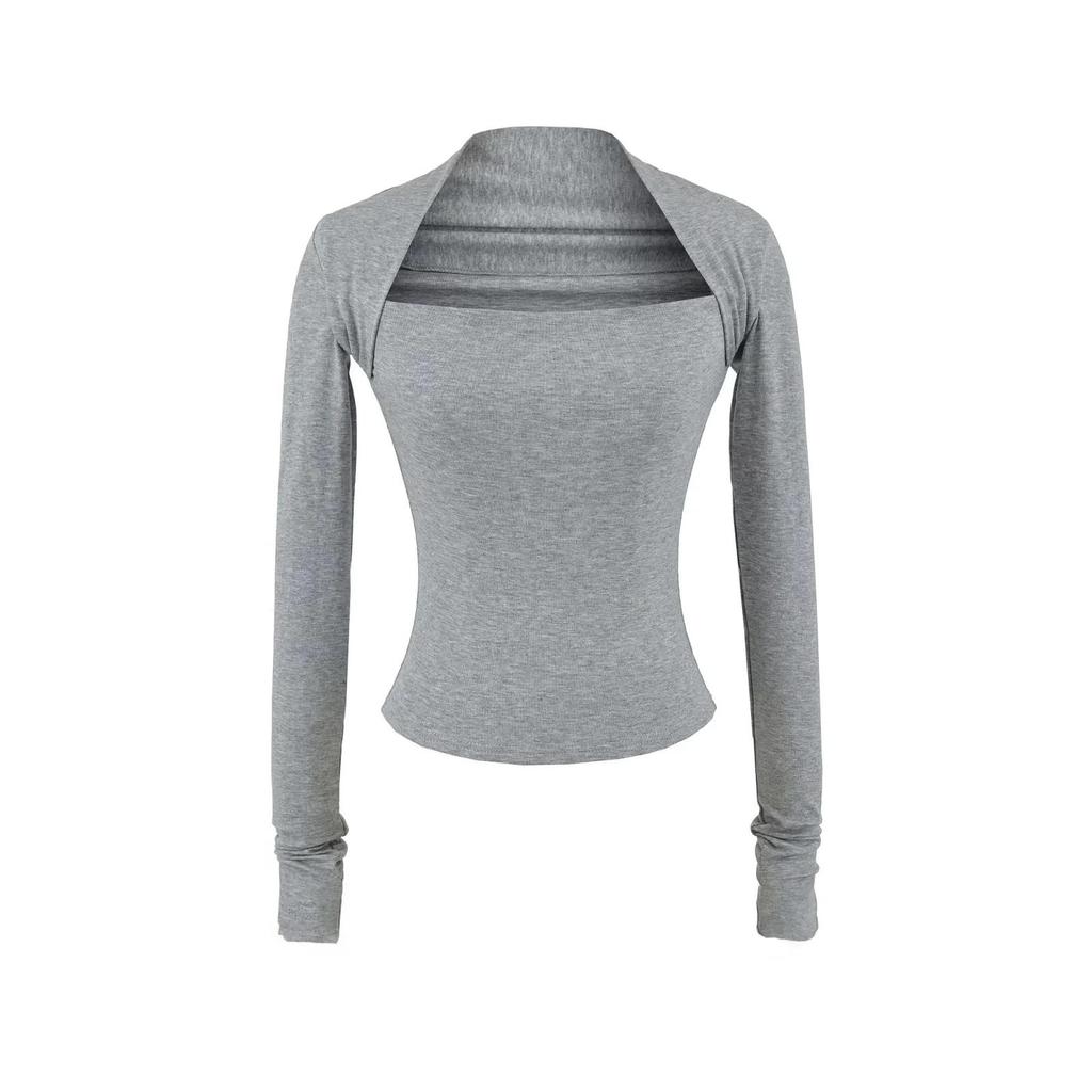 Pure Desire Two-Piece Illusion Square Neck Long Sleeve Slimming Top for Women - Autumn Chic Base Layer