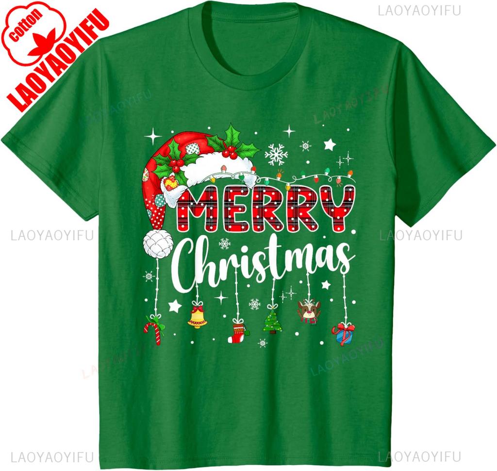 Merry Christmas Red Santa Hat Reindeer Xmas Matching Family Tshirt Crewneck For Unisex High Quality Cotton Tops Tee Shirt Shor