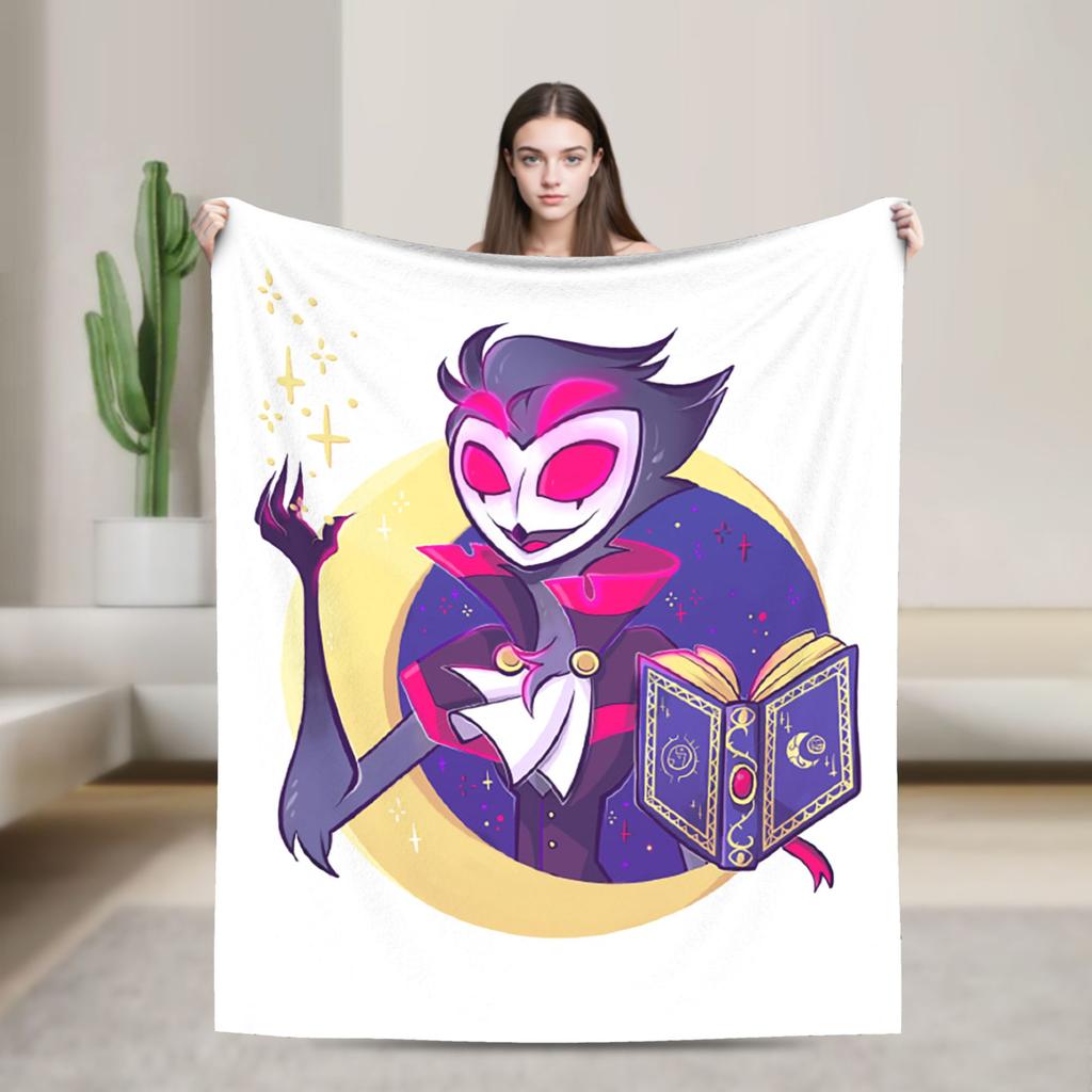 Loona Don't Care Dark Coral Fleece Plush Throw Blankets Helluva Boss Anime Blankets for Sofa Outdoor Ultra-Soft Bedding Throws