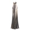 Fashion Style 2024 Amoi Women's Hanging Collar Silk Satin Texture Stripes Mid Length Long Length Dress 3142009 064