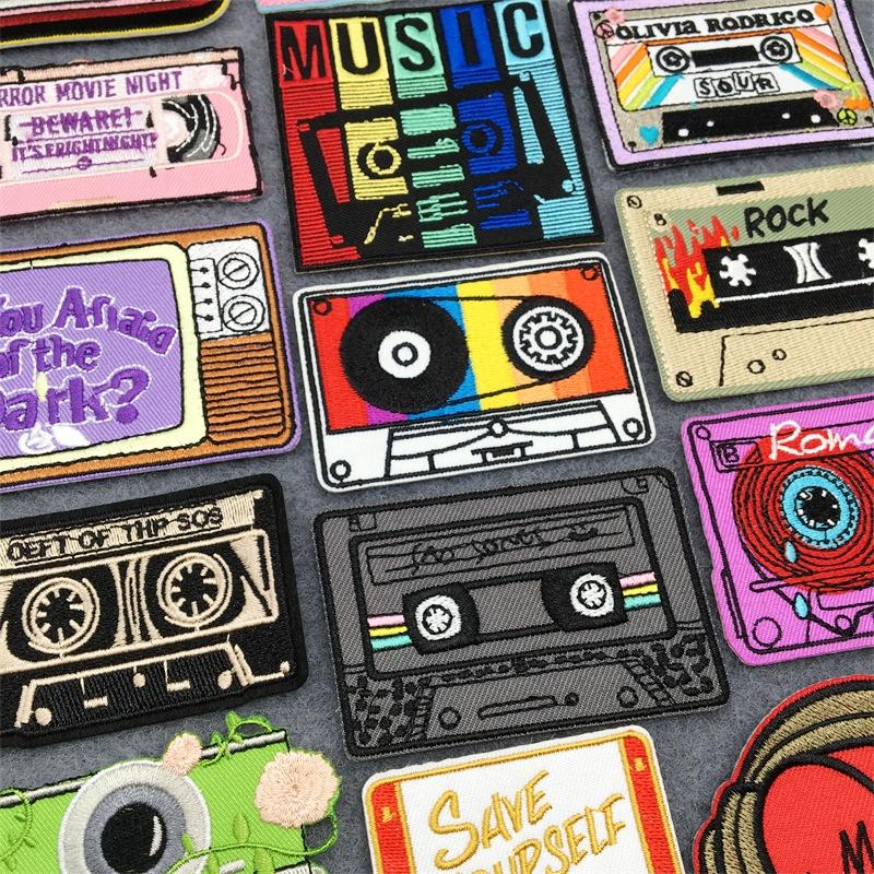 Music Optical Disc Embroidered Rock Patches On Clothes Headset Guitar Stripes Iron On Patches For Clothing Diy Appliques
