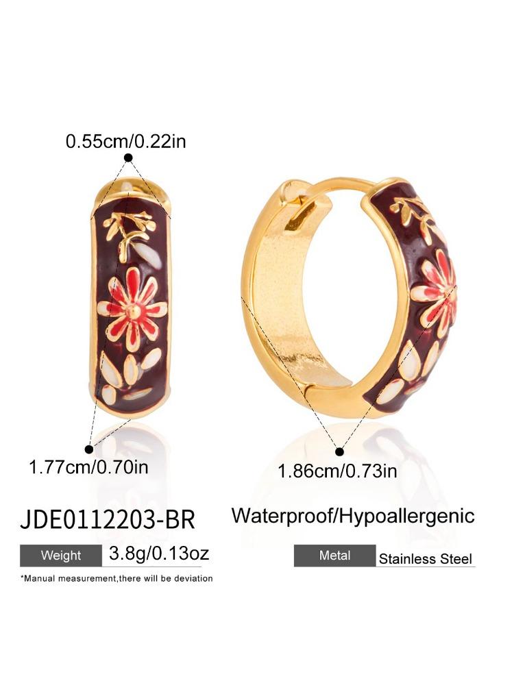 Colorful Flower Enamel Earrings Women's Stainless Steel Earrings 18K Gold-plated Earrings Statement Jewelry