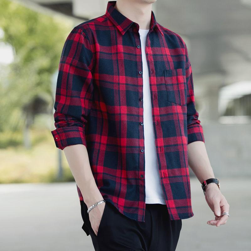 

Осень Мужская Деловая 2024 Новая Лоскутная Квадратный Воротник Пуговица Карман Клетчатая Мода Свободная Универсальная Повседневная Рубашка с Длинным Рукавом L коричневый