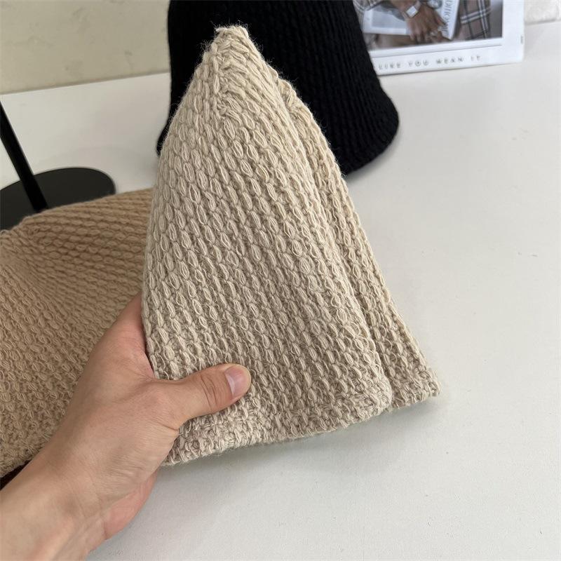 Autumn and winter new knitted basin hat women crochet dome bucket hat loose brimless versatile plain hat