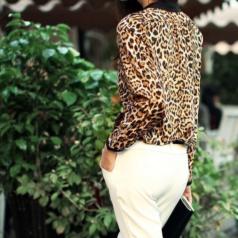 Wonderful New Women Leopard Print Chiffon Long Sleeve Slim Casual Blouse For Elegant Style