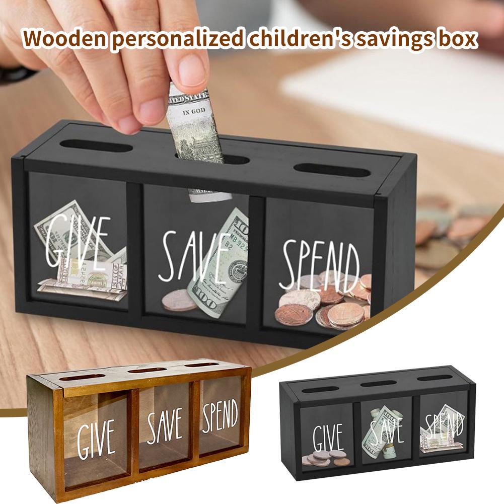 Wooden Personalized Children's Savings Box  Family Saving Box Money Box Cash Daily Spend Money Piggy Bank Kid Stor