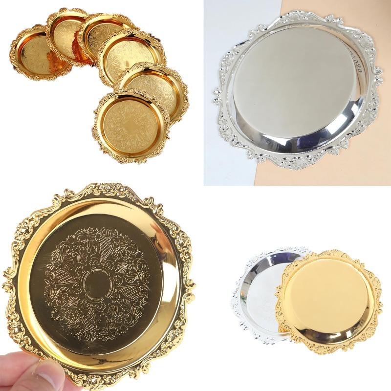 Vintage Carved Iron Jewelry Tray Gold Silver Finish Decorative Organizer Elegant Ring Holder Trinket Dish For Vanity Decor