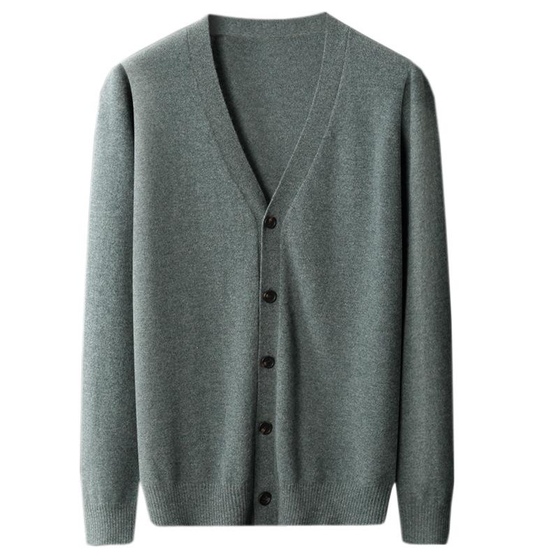 Spring And Autumn Wool Cardigan Men'S V-Neck Thin Knitted Sweater Jacket Loose Long Sleeve Cashmere Sweater Youth Large Size
