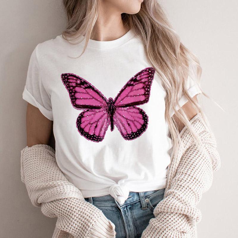 Women Tshirt Cartoon Purple Flower Floral 2025 Summer Spring T Shirt Female Clothes Graphic 90S Aesthetic Kawaii Tee Tops Lady