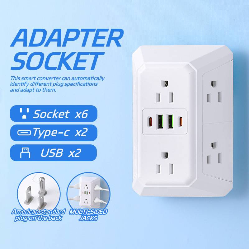 US Plug Power Strip with 6 AC Outlets 4 USB Port(2 Type C), Multi Socket Wall Socket Universal Network Filter Fast Charging