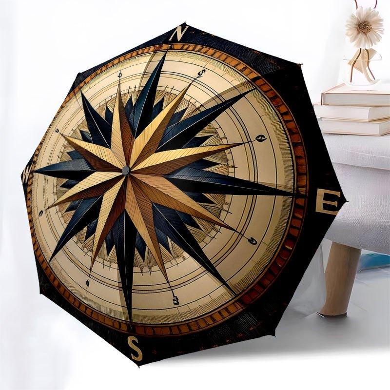Vintage Compass Rose Nautical Decorative Art PrintUmbrella with Cute Design,Portable 3-Fold Compact Umbrella for Men&Women,Valentine's Day M
