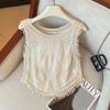 French Fringed Jacquard Knitted Vest Women's Summer Bohemian Style Outside Temperament Short Top Boho Romantic Waist Lifting Cropped Tank Top