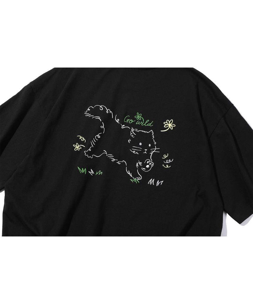 CPGN STUDIO Wild Cat Embroidered Short Sleeve T-Shirt Black