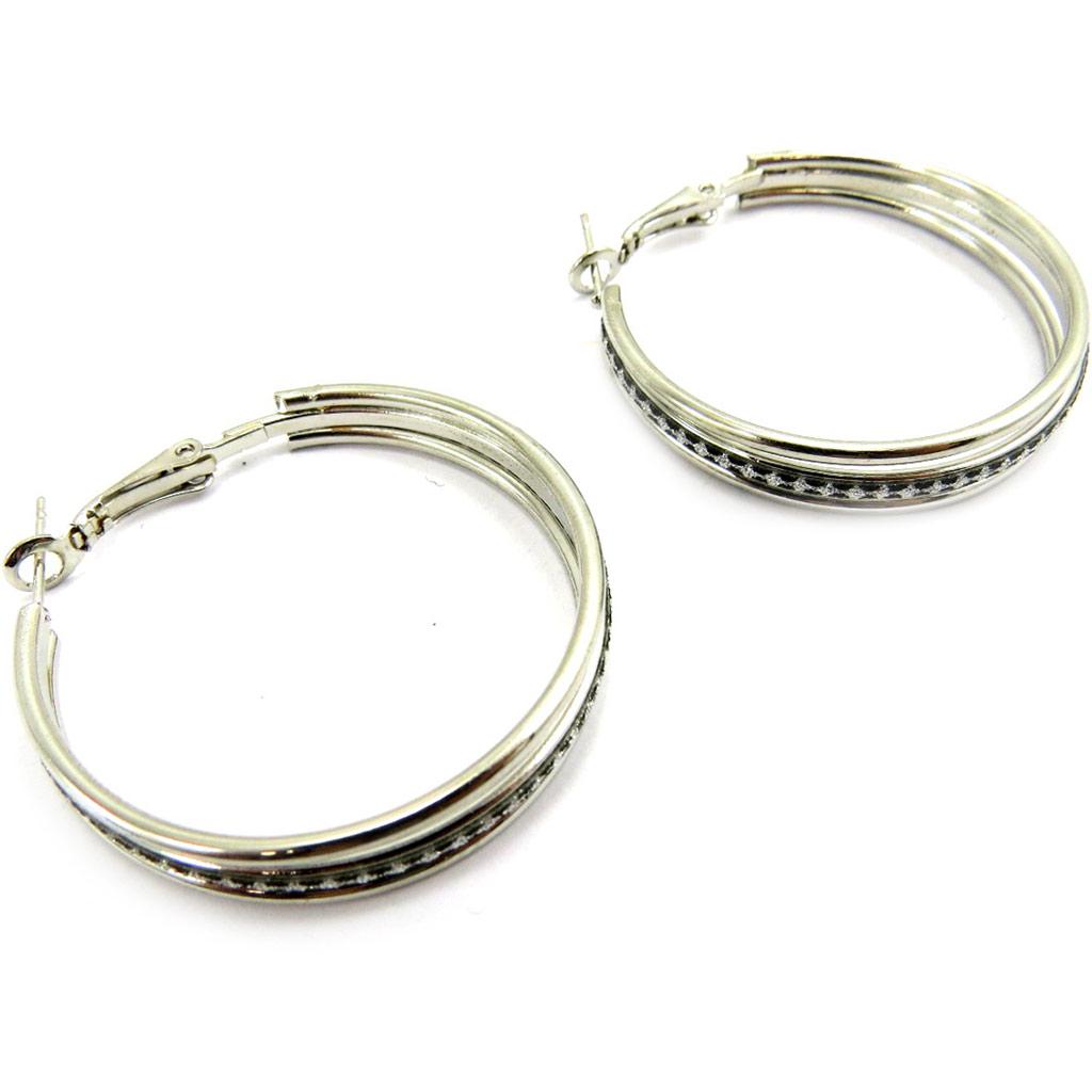 Les Trésors De Lily [L6079] - Silber-schwarze Creolen 'Scarlett' Ø 50 mm