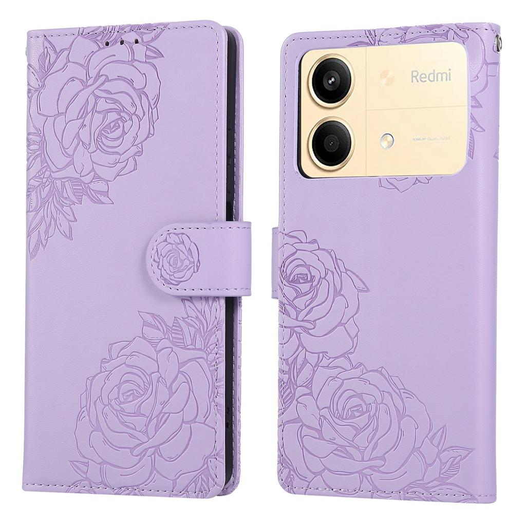 For Xiaomi Redmi Note 13R Pro 5G Case Rose Flower PU Leather Wallet Phone Cover with 3 Card Slots
