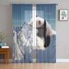 Cute Panda Bamboo Sheer Curtains For Living Room Child Bedroom Decor Tulle Curtains Kitchen Window Transparent Chiffon Curtain