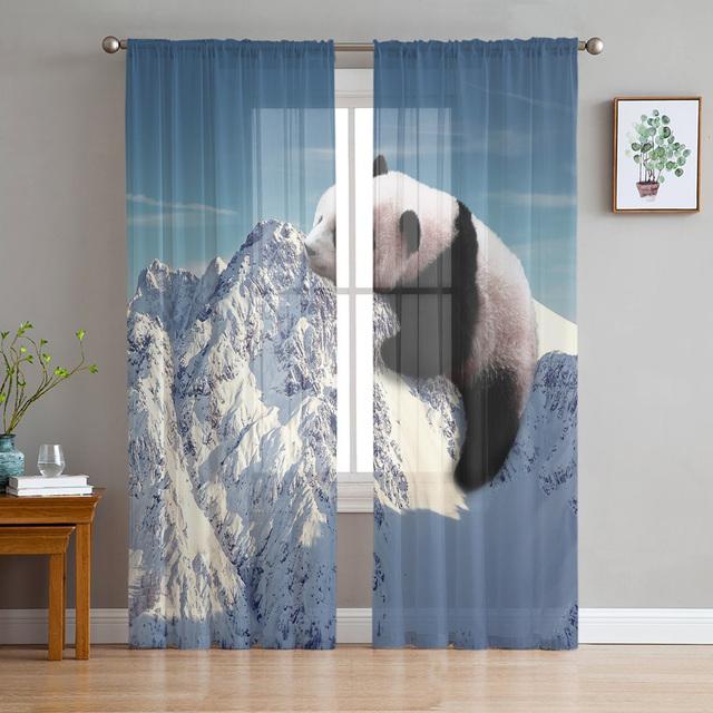 Cute Panda Bamboo Sheer Curtains For Living Room Child Bedroom Decor Tulle Curtains Kitchen Window Transparent Chiffon Curtain