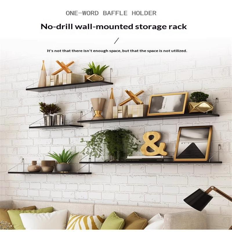 Black Floating Wall Shelves With Durable Metal Brackets Large Storage For Bedroom Living Room Home Decor